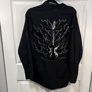 Panhandle Slim Brooks and Du Guitar & Flame Embellishment button down shirt